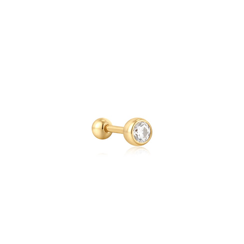Gold Solitaire Cubic Zirconia Barbell